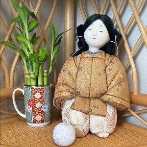 Vintage Japanese Kimekomi Doll, Boy Playing with Kemari Ball